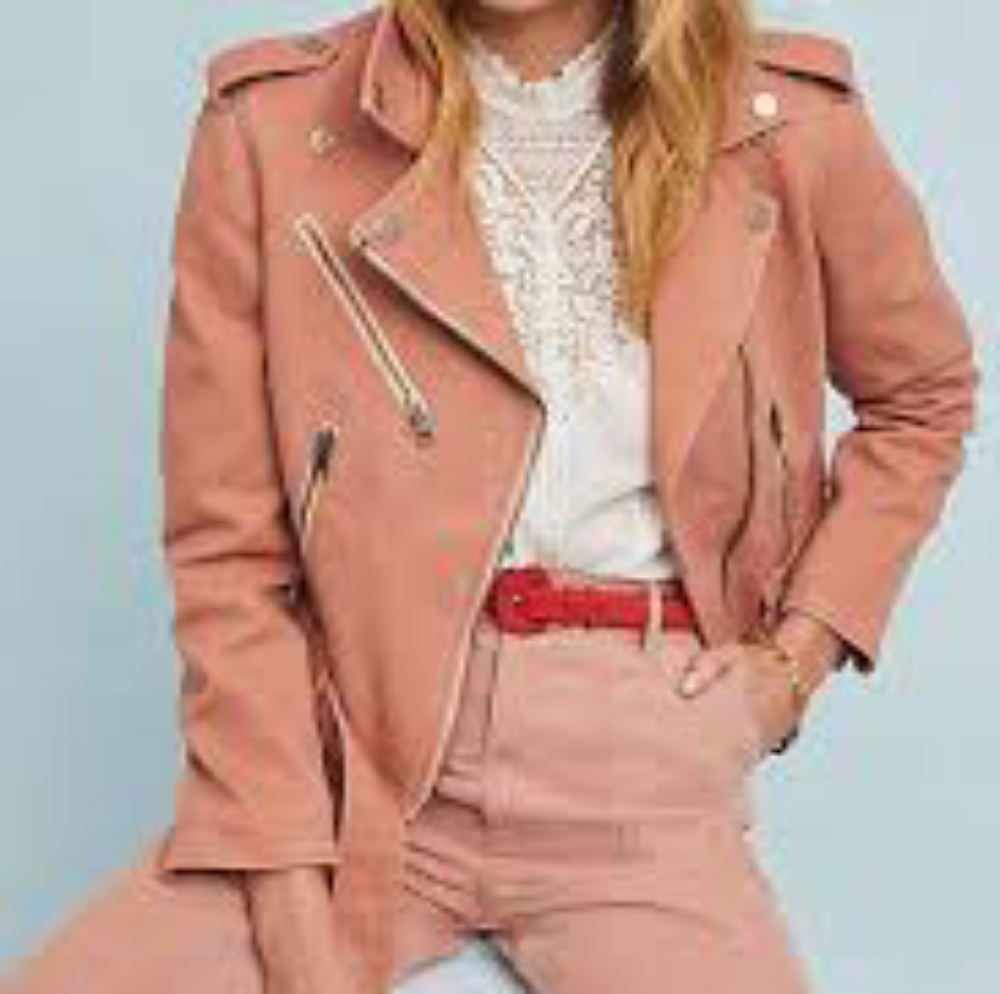 FRYE JACKET NEW PINK JEAN CANVAS CARLY SMALL COAT NWT Motorcycle
